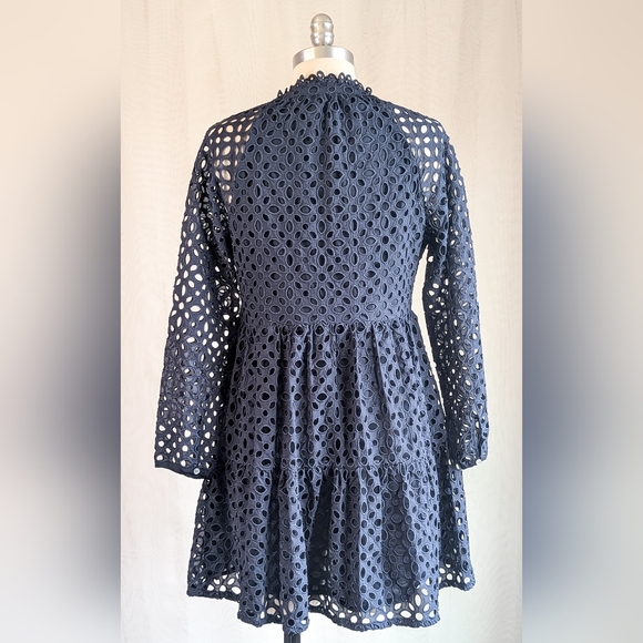 J. Crew Navy Long Sleeve Eyelet Dress - Picture 3 of 6